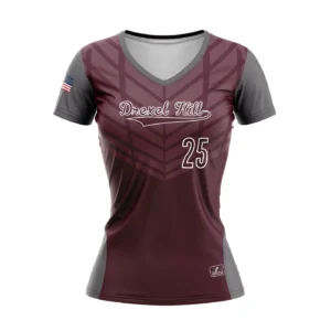 Full Dye Sub Fastpitch Short Sleeve Pullover V-Neck Jersey - Varsity Pattern - Womens/Youth