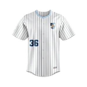 Sublimated Tackle Twill Full Button Baseball Jersey Varsity Pattern - with Sewn-on piping or braid - Adult/Youth - Full Dye Sublimated body fabric